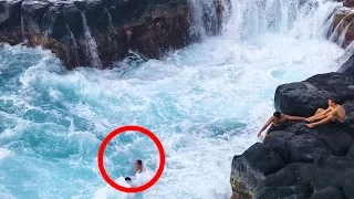 TOURISTS STUCK IN BIG WAVES! (QUEENS BATH, KAUAI)