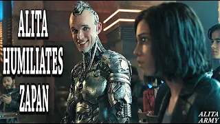 ALITA humiliates ZAPAN at the Kanas Bar in the 2019 film Alita: Battle Angel