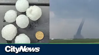 Tornado spotted near Stettler as hailstorm batters central Alberta