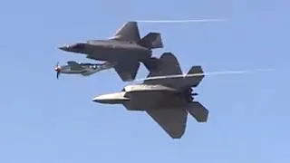 F -22 RAPTOR DEMO, HERITAGE FLIGHT, F-35 LIGHTNING II DEMO SUNDAY PACIFIC AIRSHOW 2023