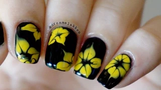 How to marble Simple Yellow Dotted Flowers nailart tutorial