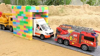 Construction vehicles pass through the magic gate | Fire truck crane truck police car | Bibo toys