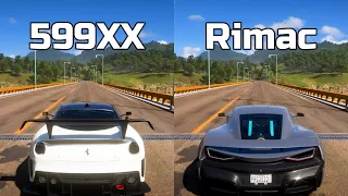 Forza Horizon 5: Ferrari 599XX Evolution vs Rimac Concept Two - Drag Race