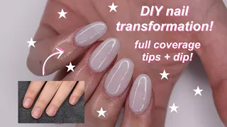 DIY nail transformation | full coverage nail tips + dip powder!