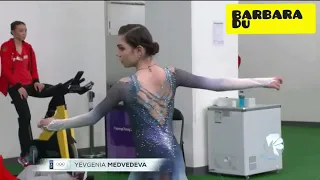 Evgenia Medvedeva and Alina Zagitova warm up before skate in Pyeongchang 2018