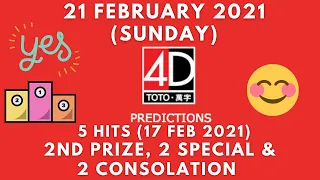 Foddy Nujum Prediction for Sports Toto 4D - 21 February 2021 (Sunday)