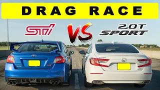 Honda Accord 2.0t races Subaru WRX Sti in an unusual comparison, can it keep up? Drag and Roll Race.