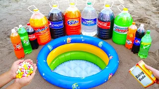 Big Coca Cola, Fanta, Pepsi, Mtn Dew, Mirinda, Sprite and Mentos in Pool Underground!