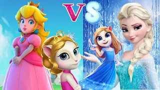 Frozen Elsa VS Princess Peach | My Talking Angela 2 Cosplay