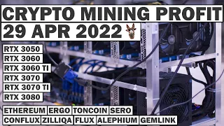 Crypto Mining Profit 29 APR 2022 | Ethereum, ERGO, FLUX & More | 3060, 3060 TI, 3070, 3070 TI, 3080