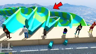 Franklin And Avengers Multi Way Water Slide Ramp Jump Challenge With All Flash in GTA 5