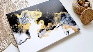 BLACK AND WHITE WITH GOLD DUTCH POUR PAINTING/ Fluid Art/ Acrylic Pouring/ Amazing Result