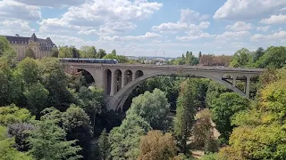 Luxembourg: Pont Adolphe, Garden Luxembourg. Tram CAF Urbos 3 (LuxTram)