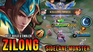 100% Killing Spree! Zilong Sidelane Monster Best Build & Emblem - Mobile Legends