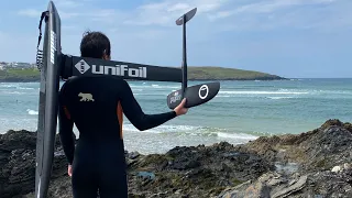 Sunny spring evening hydrofoiling in Newquay, England