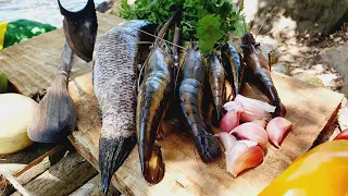 moqueca de camarão pitu ( PESCANDO E COZINHANDO) na beira do rio