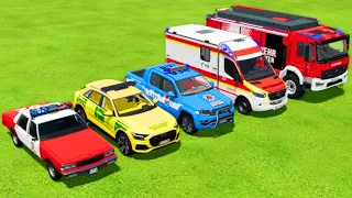 TRANSPORTING COLOR POLICE CARS, AMBULANCE, FIRE TRUCK WITH COLORFUL TRUCKS ! Farming Simulator 22