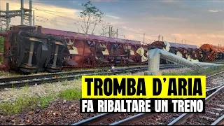 SPAVENTOSA TROMBA D'ARIA IN ITALIA FA RIBALTARE: UN TRENO. LE IMMAGINI SHOCK