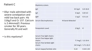 Interpreting Myeloma tests-  case studies