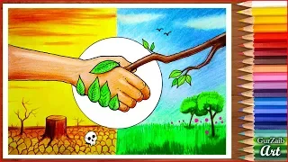 Save Nature Save Trees drawing || poster making tutorial for beginners (very easy) step by step