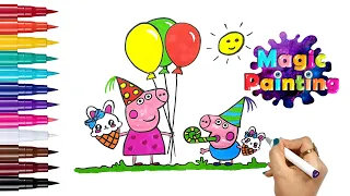 Drawing and coloring Peppa Pig with ice cream 🐷🍦🐷 painting for kids|Toddlers 🎨🖌️ Magic painting 🪄🌈✨