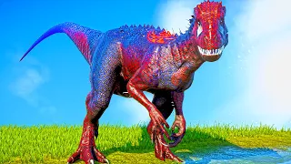 T Rex vs Spider Indominus Rex, Spinosaurus, Demon Allosaurus - Dinosaurs Battleground Jurassic World