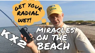 Radial in salt water makes miracles: true or false? Elecraft KX2,  AX1 and a radial go to the beach!