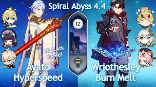 C0 Ayato Hyperspeed x C1 Wriothesley Burn Melt - Spiral Abyss 4.4 | Floor 12 | Genshin Impact
