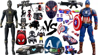 Black Spider-man VS Captain America  Toys Collection Unboxing Review-Cloak,Robots,Mask,gloves,pistol