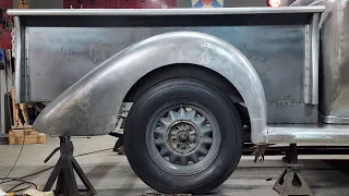 Fabricating the box extension panel: 1935 Plymouth pickup truck