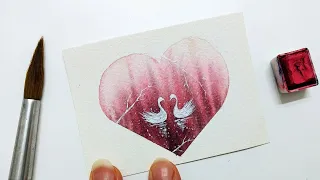 EASY VALENTINES DAY heart swan card » DIY Heart themed watercolor cards for beginners step by step