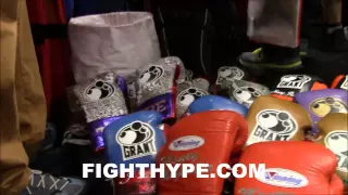 FLOYD MAYWEATHER'S LARGE GLOVE COLLECTION THAT HE CHOOSES FROM PRIOR TO EACH TRAINING SESSION