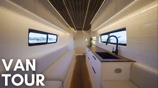 VAN TOUR | Sprinter Van With RAIN SHOWER and Massive Bathroom | Luxurious Modern Tiny Home on Wheels