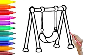 cradle drawing, painting and coloring for kids and Toddler | draw cradle swing #cradles #swing