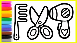 Coloring Comb,Hair Dryer and Scissors/Painting and Drawing for Kids and Toddlers/Coloring Pages