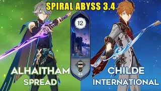 C0 Alhaitham Spread & C0 Childe International | 3.4 Spiral Abyss Floor 12 9 Star | Genshin Impact