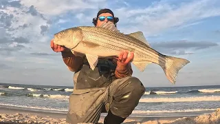 SURF FISHING FOR STRIPED BASS SPRING RUN IN NEW JERSEY PB!