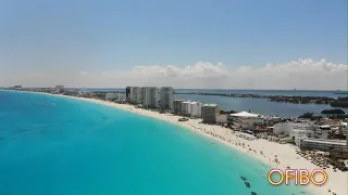 Hotel Zone in Cancun, Zona Hotelera Beach Aerial View 4K 🇲🇽 | OFIBO English