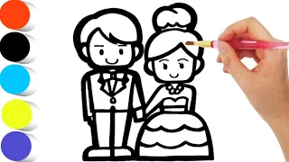 Bride And Groom Drawing, Painting & Coloring For Kids and Toddlers 🧡 Cute Couple Drawing
