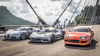 Forza Horizon 5 Drag race: F&F Toyota Supra vs Mercedes-AMG One vs F&F Bugatti Veyron SS