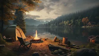 Calming Campfire Ambience by the Lakeside Forest | White Noise for Stress Relief and Relaxation, BGM