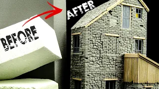 Carving An Old French House From A Block Of Styrofoam