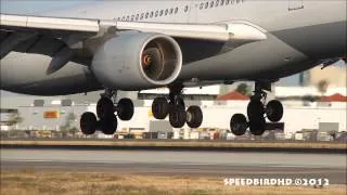 Lufthansa German Airlines Airbus A340-642 [D-AIHV] CLOSE UP SLOW MOTION Landing