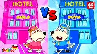 Wolfoo Geschichte🐺 Pink vs Blue Toy Hotel Challenge – Lustige Geschichte für Kinder @WolfooDeutsch