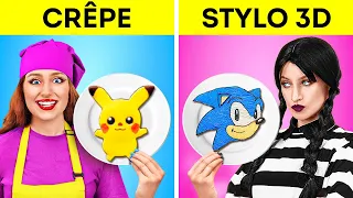 STYLO 3D VS CRÊPE : LE DÉFI FANTASTIQUE || Mercredi VS Pikachu ! Des Idées Amusantes Par 123 GO!