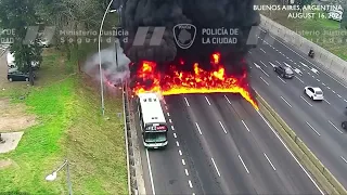 SCENE: Passengers run for their lives after bus catches fire in Argentina