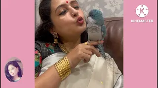 Actress seetha kissing her bird!