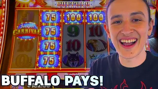 This NEW Buffalo Jackpot Carnival Slot Machine Won't Stop Paying!!
