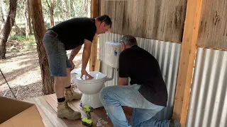 Building an off grid Bathroom Cabin / Shack - No Long Drop here - Installing the Toilet and Flooring