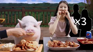 Pig VS 3 People (Chicken Food Fighter Competition)